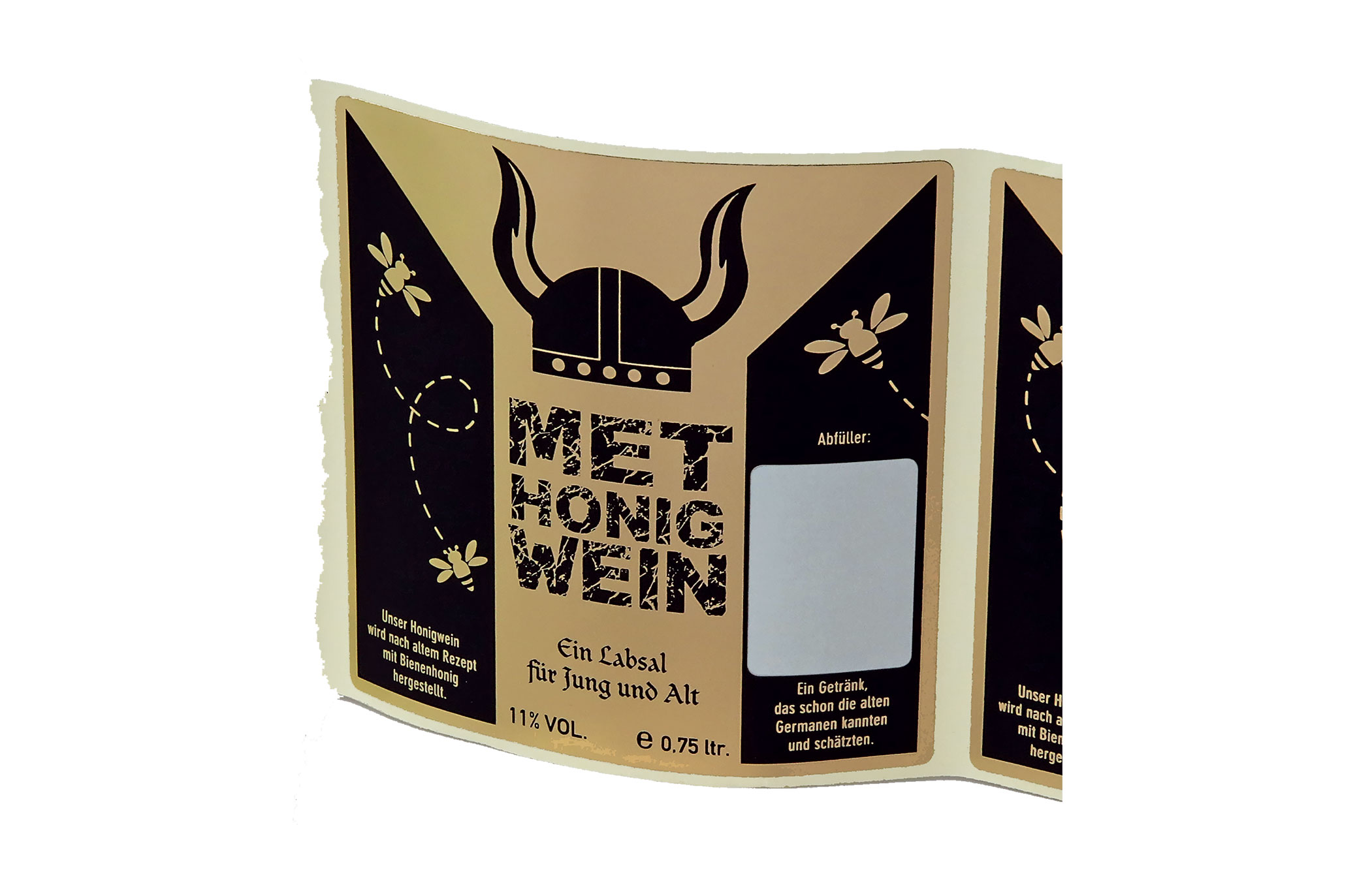 Etikett "MET HONIG-WEIN" schwarz/gold